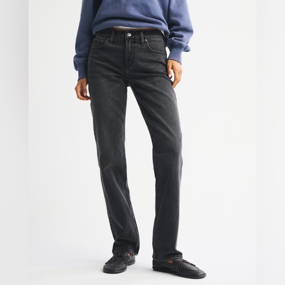 Abercrombie & Fitch Mid Rise 90s Straight Jean Washed Black Curve Love Size 36 - Picture 2 of 15